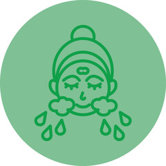 Wash Face Green Line Circle Icon