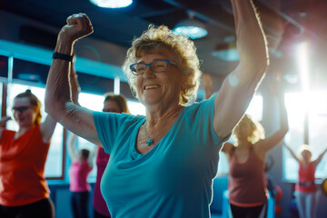 Senior women training, workout for elderly people	 - 784738691
