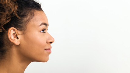 Woman profile portrait with perfect fresh clean skin