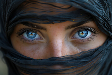 Behind the veil of anonymity, the intensity of a woman's gaze speaks volumes, transcending cultural boundaries