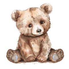 Fotobehang Cute bear toy illustration watercolor on white © Nata789