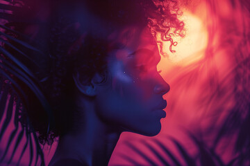 Obraz premium An evocative composition featuring a Beautiful African American woman with curly brown