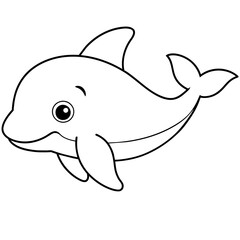 cartoon shark or dolphin line art kid's coloring page Vector illustration