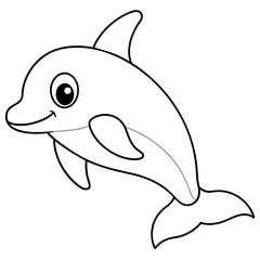 cartoon shark or dolphin line art kid's coloring page Vector illustration