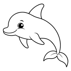 cartoon shark or dolphin line art kid's coloring page Vector illustration
