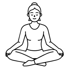 woman meditating in yoga pose, line art coloring book page for kid's vector art illustration
