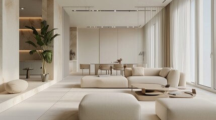 Fototapeta na wymiar living room with soft beige furniture in a light luxury interior design of a modern apartment