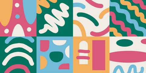 Hand drawn abstract shape, colorful and fun seamless pattern design. Useful for web background, poster art design, magazine front page, hi-tech print, cover artwork, etc.