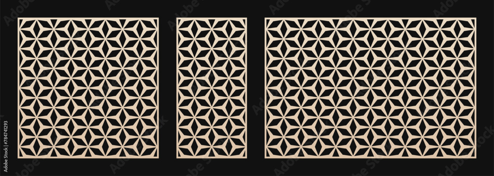 Aufkleber Decorative stencils for laser cut. Vector panels with abstract geometric pattern, mesh, lattice, floral grid, stars. Arabian style ornaments. Template for cnc cutting. Aspect ratio 1:1, 1:2, 3:2