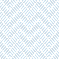 Geometric line seamless pattern. Vector chevron texture. Subtle light blue and white zigzag stripes, grid, lattice, diagonal lines. Abstract minimal zig zag background. Simple geometry. Repeat design