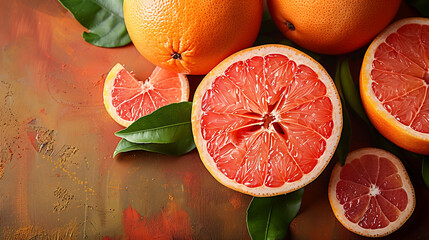 Citrus Perfection: Grapefruits Freshly Sliced on a Rustic Table