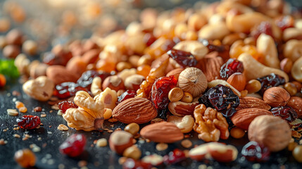 Nutrient Richness: Assortment of Nuts in Golden Light - obrazy, fototapety, plakaty