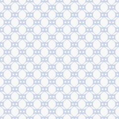 Vector minimal geometric seamless pattern with rounded grid, net, mesh, lattice, circles, curved shapes. Simple abstract light blue and white background. Geometrical ornament texture. Repeated design