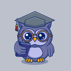 Cute an owl holding a book cartoon illustration. Study icon concept. Flat cartoon style
