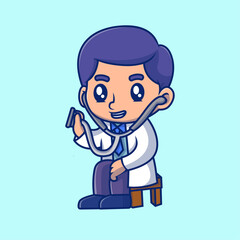 Cute Doctor with a Stethoscope and holding notes. Medical, Physician, Hospital, Checkup, Healthy, Treatment, Personnel, Flat cartoon style