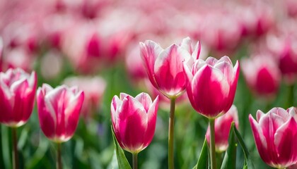 Fototapeta premium many pink tulips sit in the middle of a pink background