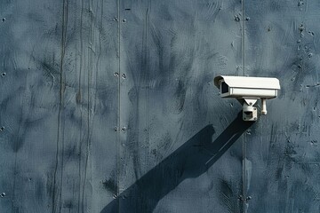 Security video camera on grey wall