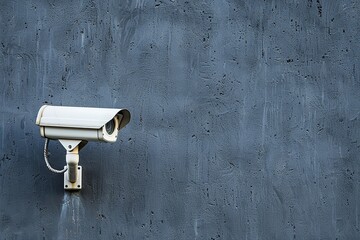 Security video camera on grey wall