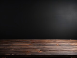 Abstract background with a dark gray wall and wooden table top for product presentation, wood floor, minimal concept, low key studio shot, high resolution photography 