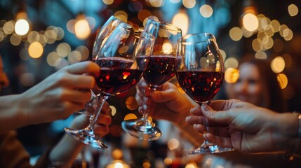 Group of People Toasting With Wine Glasses - obrazy, fototapety, plakaty