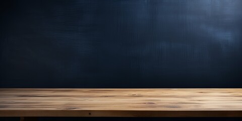 Abstract background with a dark indigo wall and wooden table top for product presentation, wood floor, minimal concept, low key studio shot, high resolution photography  - obrazy, fototapety, plakaty