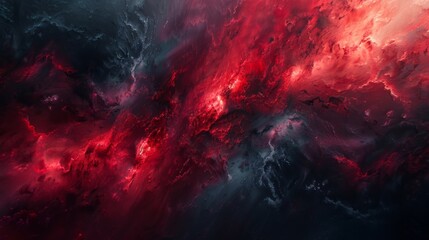 Vivid depiction of dark volcanic landscape with bright red lava flowing