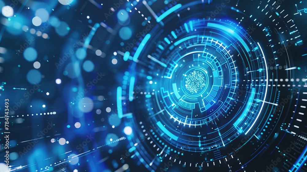 Poster Cyber security data protection business technology concept. Abstract technology background with circular elements.