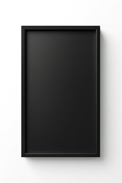 Minimalist black picture frame isolated on a white background. Simple, modern black frame. Concept of contemporary art display, minimal design, and gallery presentation. Mock up. Template. Copy space