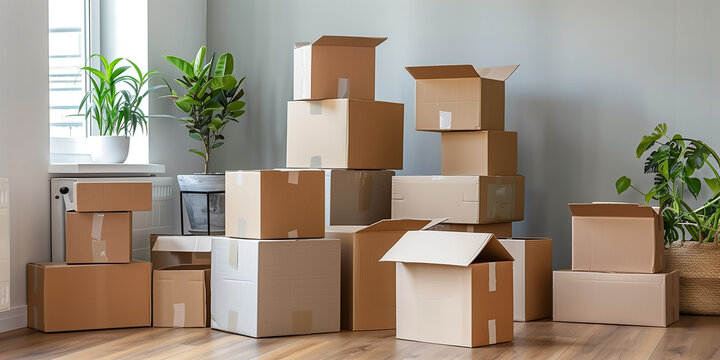 A stack of moving boxes in an empty room, ready for the next move