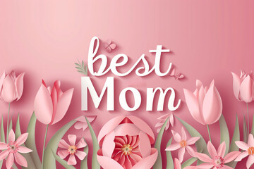 Flowers on pink background for mother's day, card for mum - obrazy, fototapety, plakaty