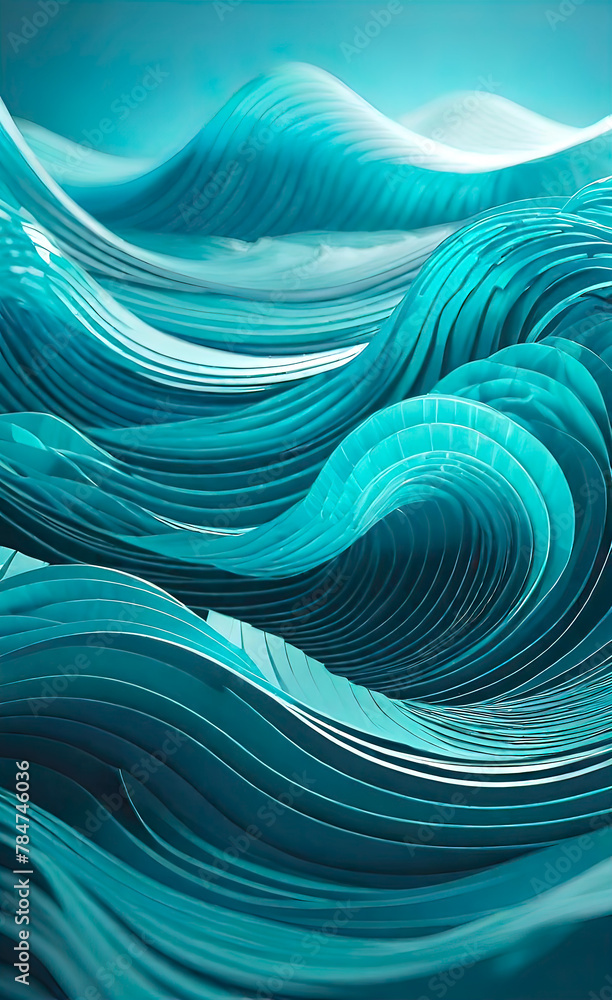 Wall mural Abstract movement of green background, abstract waves of green tones representing the dynamic process of building routes at turning points. - Wall murals