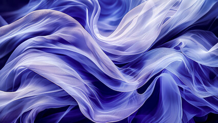 Elegant abstract background with a flowing, wavy pattern of blue and purple silk fabric creating a sense of softness and luxury. - obrazy, fototapety, plakaty