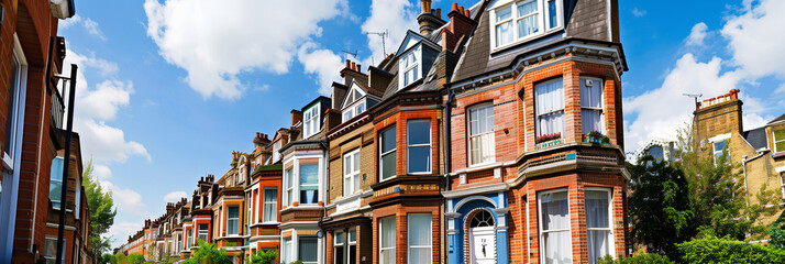Terraced houses in London with traditional red brick buildings