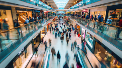 Obraz premium busy shopping scene with motion blur of people taking advantage of holidays sales, illustrating the commercial aspect of the holiday