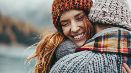 A couple of individuals hugging each other tightly, showing affection and closeness in a warm embrace