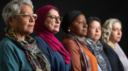 A group of women of various ages and ethnicities standing next to each other in a row