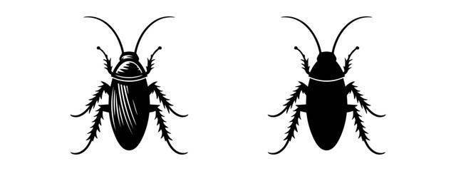 Cockroach black silhouettes, detailed and solid. Insect vector illustration set. On white backdrop Concept of pest control, infestation, home hygiene. For design, print, educational material