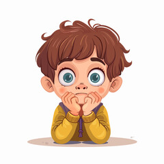 Cute little boy sitting on the floor and thinking. Vector illustration