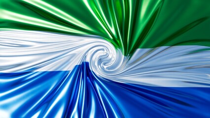 Mesmerizing Swirl of the Sierra Leonean Flag in Green, White, and Blue - obrazy, fototapety, plakaty