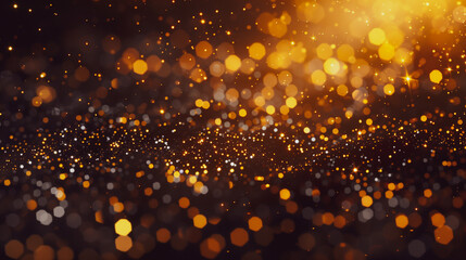 Abstract festive dark gold black glow glitter particle confetti bokeh texture background - 784750019