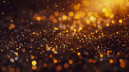 Foto op Canvas Abstract festive dark gold black glow glitter particle confetti bokeh texture background © Olivia
