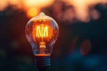 The intricate details of a glowing filament within a light bulb, symbolizing ideas, energy, and innovation in a macro view - obrazy, fototapety, plakaty