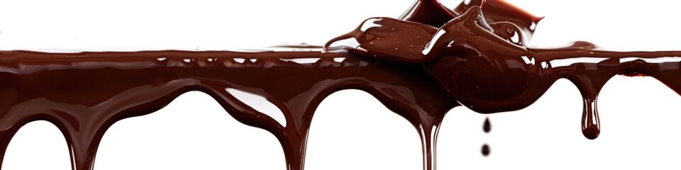 Chocolate Dripping. Pouring Melted Cocoa Liquid Splash Blob Border Isolated on White Background