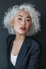 Modern Asian Model with White Curly Hair