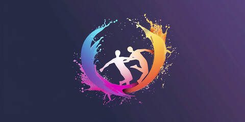 Abstract playful people logo with water splash or fast effect in multiple gradient

