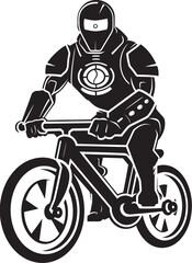 Mechanical Pedals Robot on Bike Design Bionic Biker Bicycle Vector Emblem
