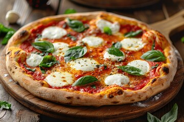 Italian pizza with mozzarella and basil