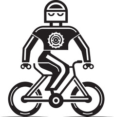 Cyborg Cycle Bicycle Vector Icon Mechanical Pedals Robot on Bike Emblem