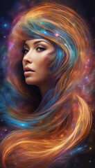 Galactic-haired woman