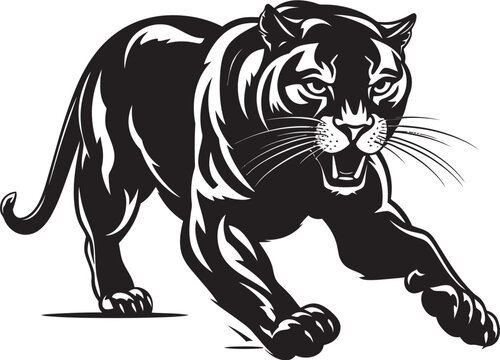 Panthera Pounce Vector Iconic Symbol Sprinting Shadow Running Panther Icon